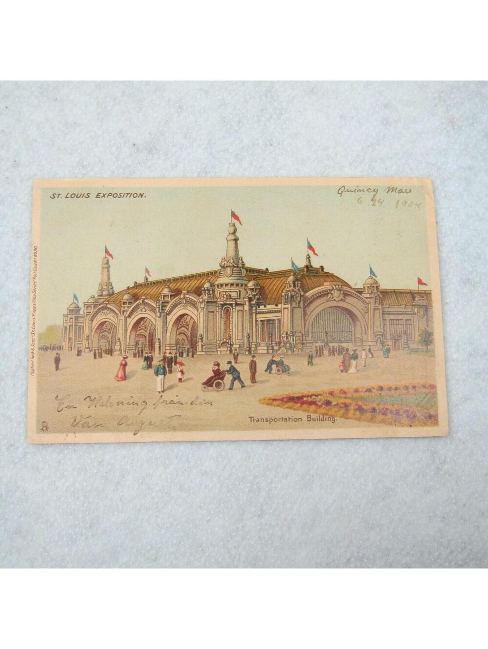 Antique 1904 St Louis Worlds Fair Postcard Transportation Building Posted Stamp - Picture 1 of 12